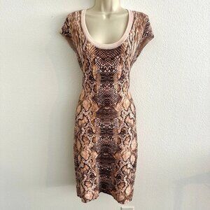 Cache NWT Sz M Pink Snakeskin Print Knit Stretch‎ Bodycon Dress Y2K Club 2000s